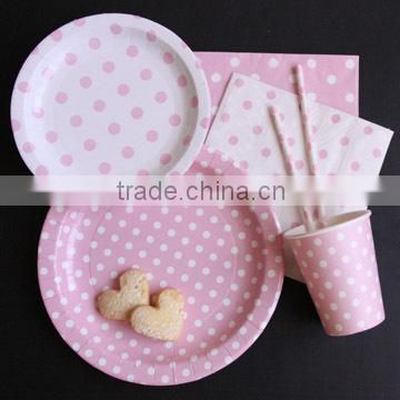 Bubblegum Pink Dot Tableware Collection Cookie Plates Disposable Cups Straws Gift Wrappers