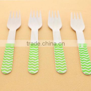 Green Chevron Wooden Forks for pary