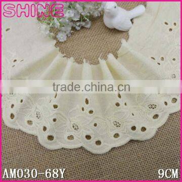 China Factory Wholesale Stock Small Width DIY Cheap 3.67" Creamy White Embroideried 9cm100% Cotton Crochet Lace Fabric