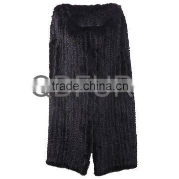 QD80555 Woman Plus Size Knit Mink Fur Long Vest Gilet With Bigger Armhole