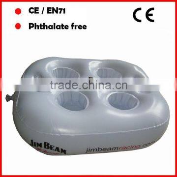 White color and 4 holes PVC inflatable drinking can holder for promotion