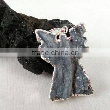 Natural Angel Shape Agate Druzy Quartz Pendant Plated Edge for Jewelry Decoration photo-3
