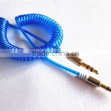 spiral metal transperant cable flexible dc3.5m to dc3.5m extend stereo audio aux cable