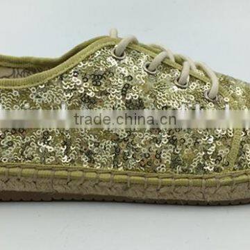 2016 trendy shinning paillette shoes for women jute shoes