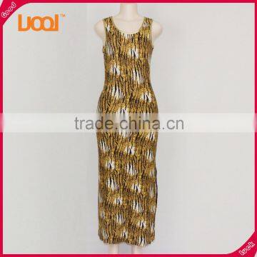 New Design Comfortable o Neck Printed Sleeveless Casual Ladies Beach Long Dress