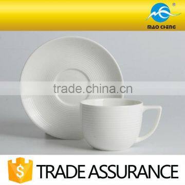 white durable ceramic stripe 220cc cup with saucer