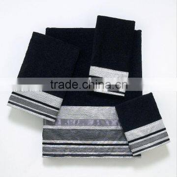 100% cotton black silver satin hand towel