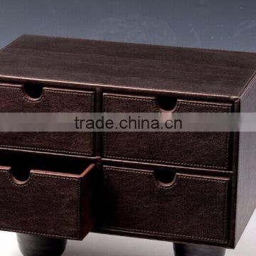 wholesale 2 tier office leather storage box for desktop sunderies