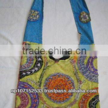 SHB125 cotton bag with rough round patch crochet work price 280rs $3.25