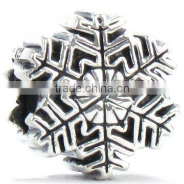 Winter Snowflake Bead Charm 925 Sterling Silver Fit Compatible Bracelets and Bangles antique Silver snowflake oxidation bead