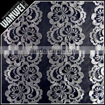 black beautiful flower with bright for wedding dress Chantilly lace plain yarn polyester nylon lace fabric