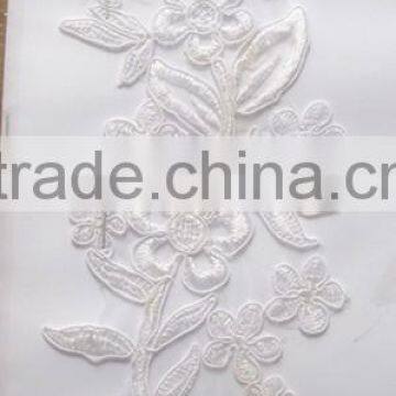 high quality tulle embroidery fabric with beads+flower applique for evening dress, hand embroidery designs for suit