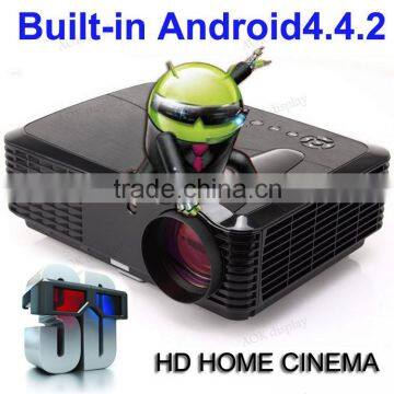 Brightest 4200lumens Built-in Android 4.4.2 Native Full HD Led Android Digital Smart Projector,Wireless connect to iPhone/iPad