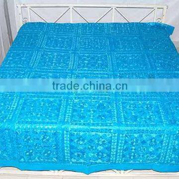 Jaipuri Turquoise Mirror Embroidered Bedsheets