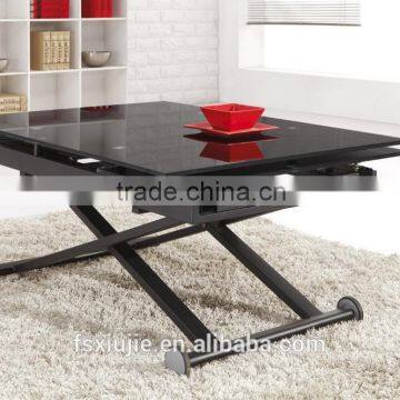 L808H Glass Table - Extendable Size And Height, Glass Metal Dining Coffee Table