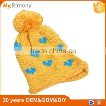 Pretty girls cap pom pom beanie hats wholesale, knitted winter hat