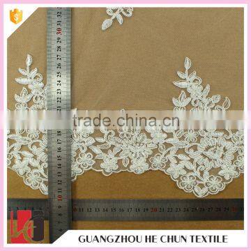 HC-6165-1 Hechun Fancy Latest Fashion Beading White Stretch Bridal Lace Fabric photo-6
