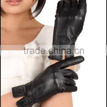 Ladies stylish bow design autumn winter touch screen leather gloves