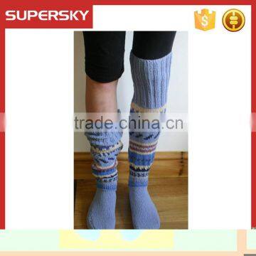 V-155 Long stripe crochet heated ski socks/leg warmers/women socks