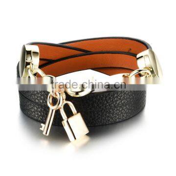 Faux Key Lock Vintage Handmade Braided Leather Bracelet Jewelry Black/Red/Pink Adjustable Leather Bracelets