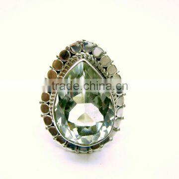 Green Amethyst Cut 925 Sterling Silver Ring, Tear Drop Green Gemstone Ring, Designer Oxidized Silver Handmade Jewellery