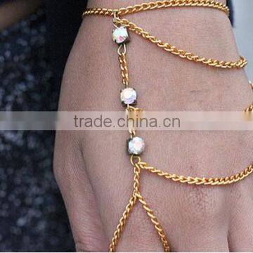 fashion Women Bling Crystal Hand chain Finger Ring bangle Slave bracelet Harness