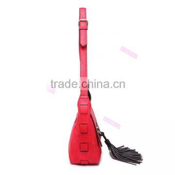 Manufacturer Design Metal With Tassel Detail Flap Trendy Red Lady Across Body Leather Bag photo-3