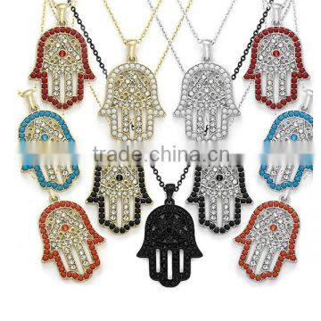 Newest color resin zinc alloy pendant necklace ,lucky hamsa hand chain pendant necklace