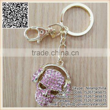 New Product Pink Skull Wearing Headphones Golden Metal Key Ring