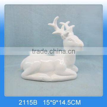 Handmade sitting white deer figurine,white deer statue for christmas decoration