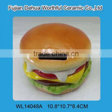 2016 factory direct sale unique piggy banks,ceramic money pots in hamburger shape