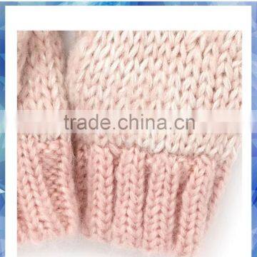 Pink Flower Crochet Winter Warm Knitted Gloves for Young Girls