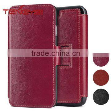 Genuine leather wallet stand folio case for iphone 6s plus with card slot for iphone 6s plus case wine red