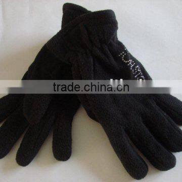 TYG001 Fashion Beading Black Polar Fleece Gloves