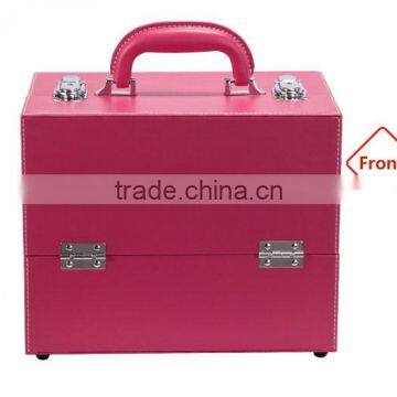 2016 New Professional Pvc Leather Makeup Case Red Beauty Box Cosmetic Organizer With 4 Trays photo-2