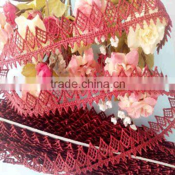 China supplier wine red Chemical Lace/Water Dissolving Lace/ Lace in stock2.75 cm wide