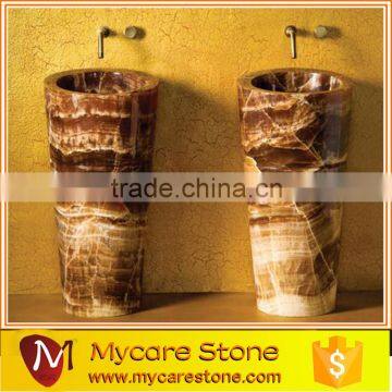 Luxury Brown onyx polished hotel pedestal sink