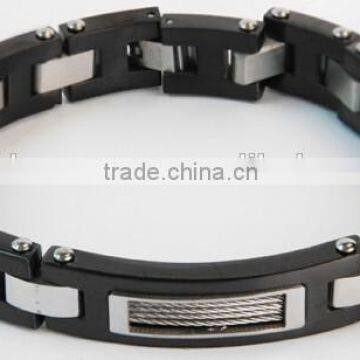 Stainless Steel Bracelet - black platted brushed metal H links with 5 cable inserts with bright finished rectangle shaped joiner