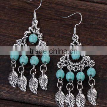 Retro National Wind Jewelry Tassel Leaves Pendant Earrings Turquoise Earrings Ebay Home Selling for OEM / ODM photo-3