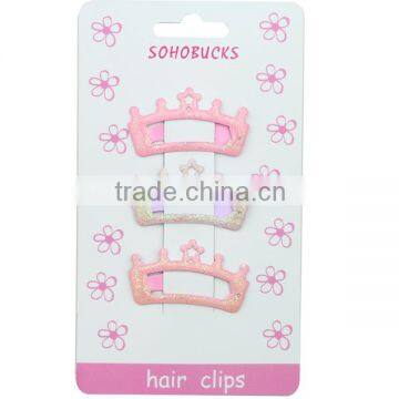 Metal Crown Snap Hair Clips with Epoxy for Girls