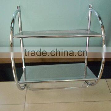 D type metal wall shelf with towel rail bathroom rack chrome