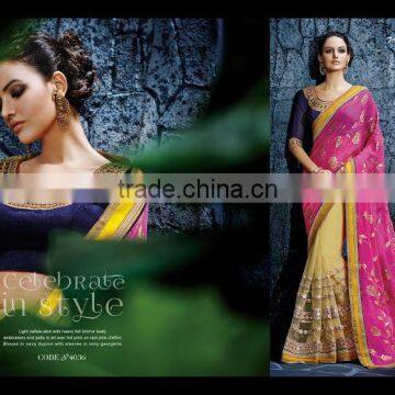 Hot Pink Chiffon On Net Saree