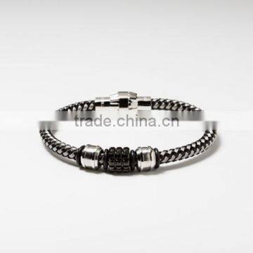 Valentine's elegant gift stainless steel bracelet with charms braided leather bracelet with stainless steel clasp
