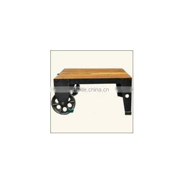 vintage coffee table with wheel, Industrial Metal Wood Coffee Table