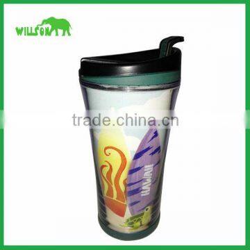 Plastic double wall travel mug with insert paper