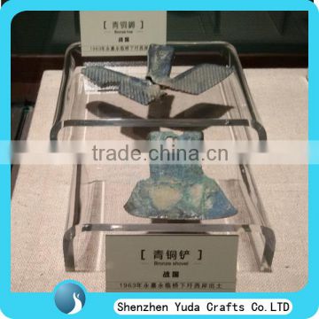 Transparent acrylic antique holder for exhibition show perspex bronze display stand