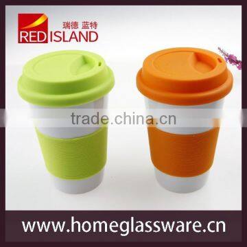 kinds of color Creative Mug with Silicone Sleeve Coffee Travel Ceramic Cup