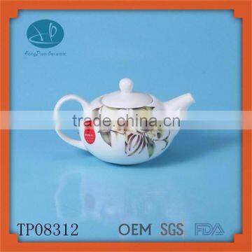 White ceramic tea pot set tea maker enamel teapot with decal,Teapot & Lid