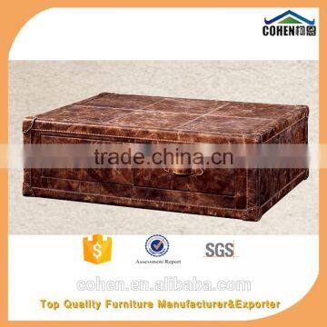 Jane European Style Cheap Living Room Furniture Design Center Table Trunk With Genuine Leather Covered