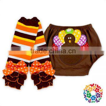 Brown Yellow Orange White Stripe Leg Warmers Baby Girl Leg Warmers Socks With Bows photo-3
